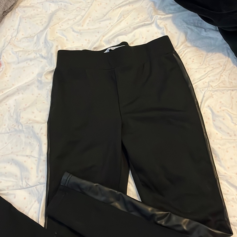 Black skinny fit dress leggings faux leather down the leg